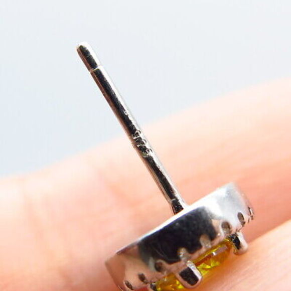 925 Sterling Silver White & Citrine-Tone  C Z Heart Stud Earrings - Picture 4 of 5